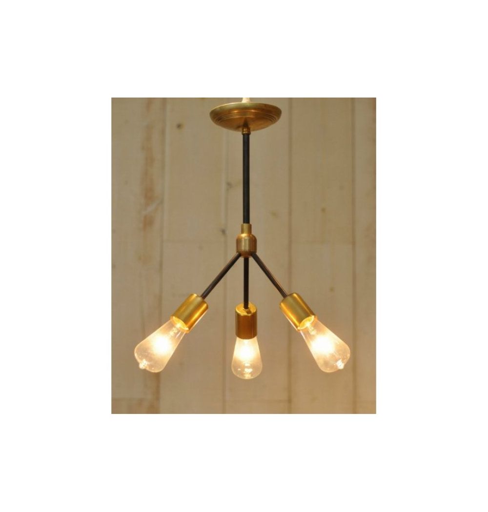 ACME Furniture(アクメファニチャー)ソリッド ブラス ランプ 3アーム 45° / ブラックパイプ