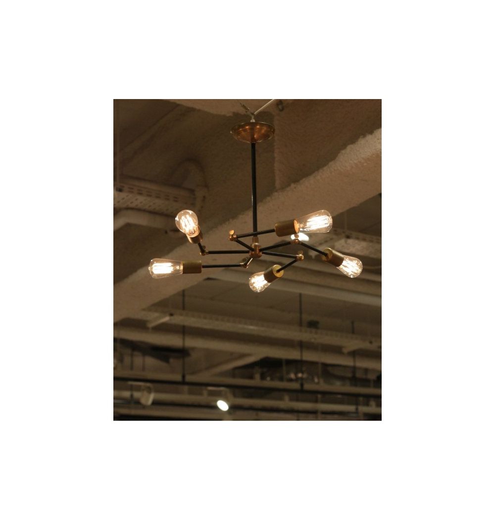 ACME Furniture(アクメファニチャー)ソリッド ブラス ランプ 5アーム ブラックパイプ