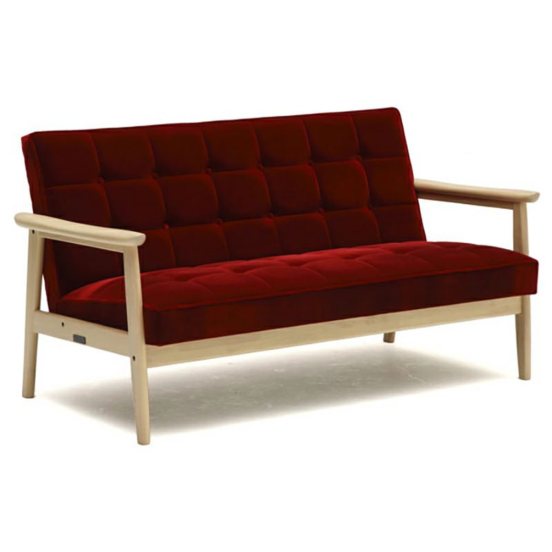 ●フェア認可店限定 カリモク60 Kチェア2シーター モケットレッド/アーバンクリーム