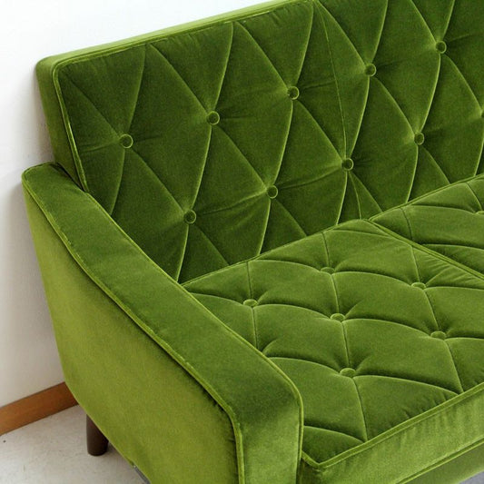 カリモク60 ロビーチェア2シーターモケットグリーン(ダークウォールナット色塗装)