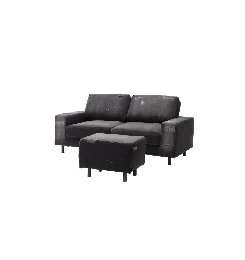 JOURNAL STANDARD FURNITURE（ジャーナルスタンダードファニチャー ）オースティン オットマン ／ブラック ダメージ デニム